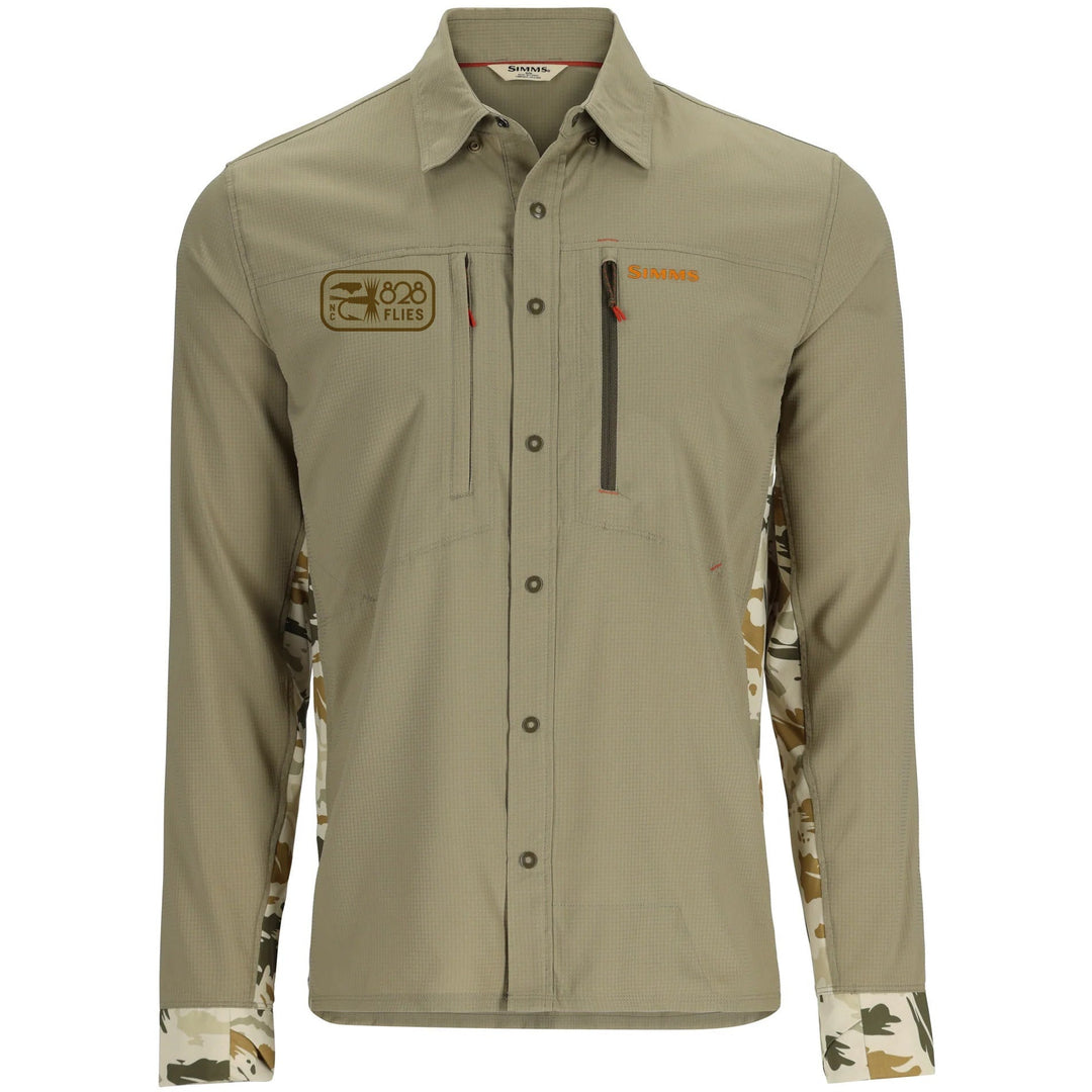 828 Flies X Simms Men's Intruder® BiComp Fishing Shirt - Stone/Ghost Camo Stone