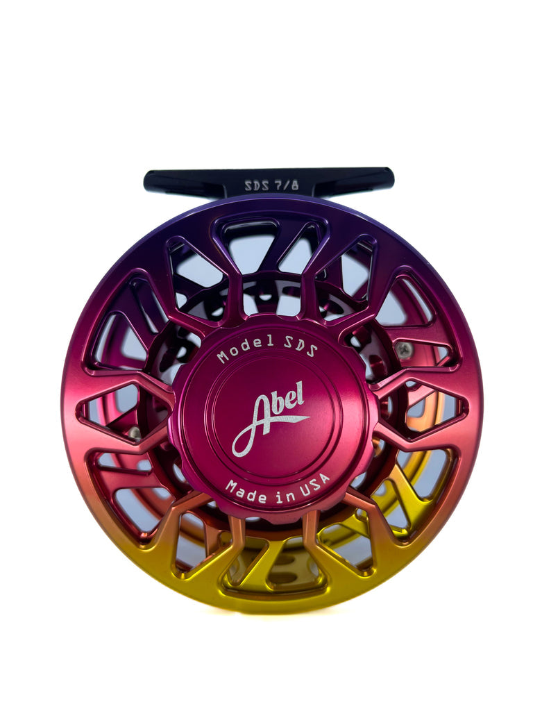 Abel Reels SDS 7/8 - Ported Sunset Fade w/Sunset Fade Drag Knob & Red Handle (IN STOCK)
