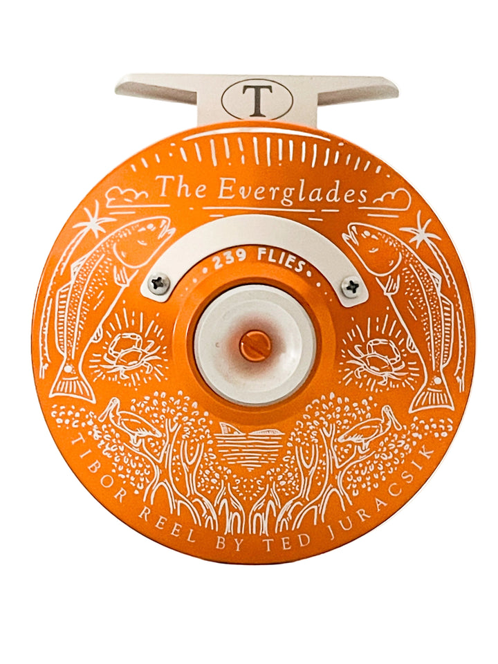Tibor Everglades - Sunset Orange w/ Frost Silver Small Parts & 239 Bre Drake Redfish Art (IN STOCK)