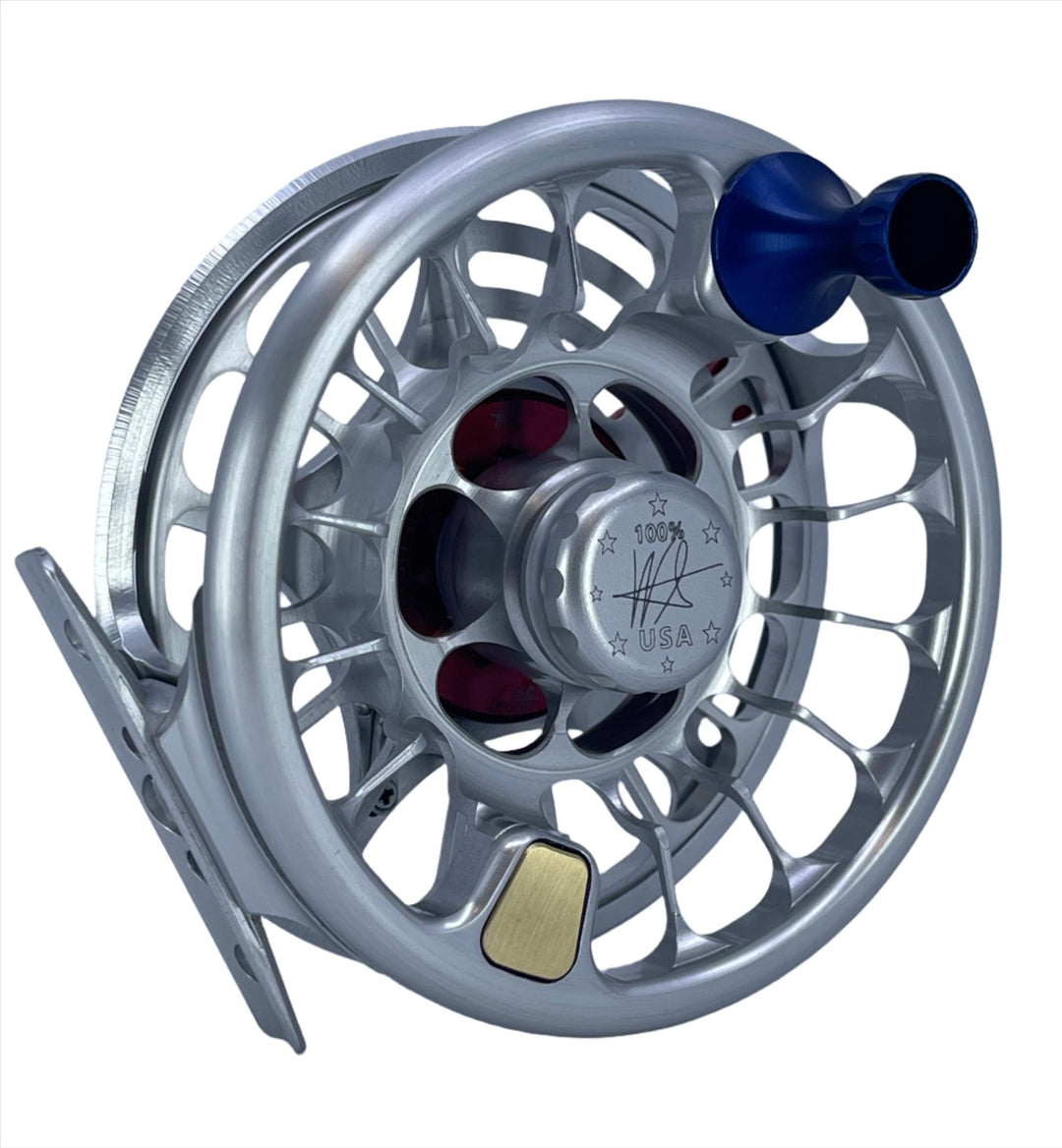 Seigler SF (6-8wt) -Silver w/ Matching Spool, Blue Drag Knob, Blue Handle, Red Lever, Red Thrust Plate (Custom -IN STOCK)