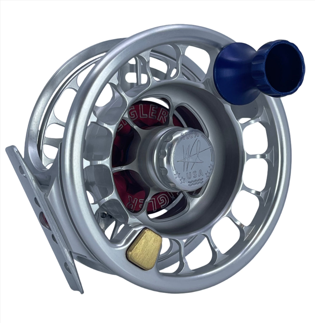 Seigler MF (9-10wt) -Silver w/ Matching Spool, Blue Drag Knob, Blue Handle, Red Lever, Red Thrust Plate (Custom -IN STOCK)