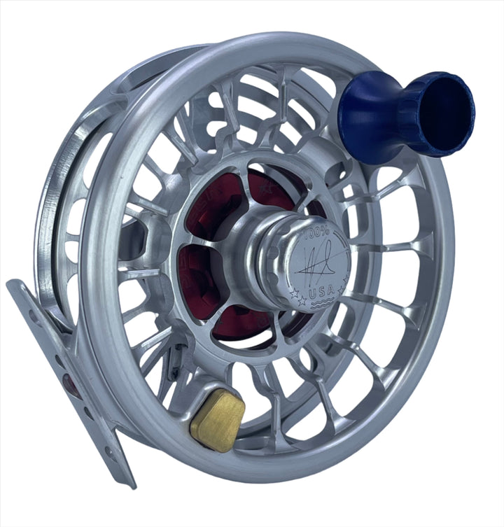 Seigler BFN (10-12wt) -Silver w/ Matching Spool, Blue Drag Knob, Blue Handle, Red Lever, Red Thrust Plate (Custom -IN STOCK)