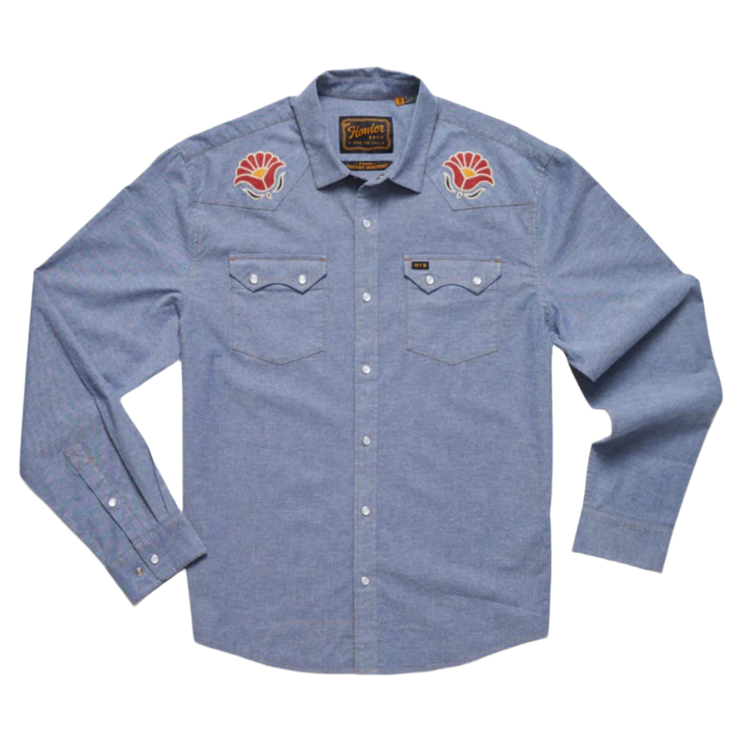 Howler Bros - Crosscut Deluxe Snapshirt - Blue Chambray : Fresh Blooms