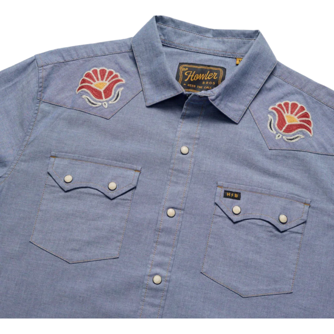 Howler Bros - Crosscut Deluxe Snapshirt - Blue Chambray : Fresh Blooms